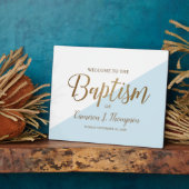 Plaque Photo Simple moderne Blue Gold Calligraphie bébé Baptême (Côté)