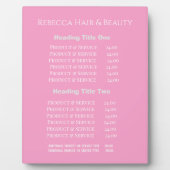 Plaque Photo Simple Salon Spa Pricing & Service Pink Display (Devant)