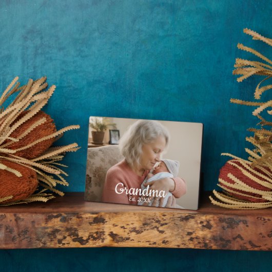 Plaque Photo Simple Script Grandma Est.Photo Year (Côté)