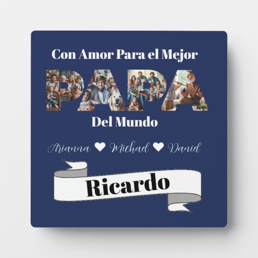 Plaque Photo Simple script photo meilleur papa jamais espagnol (Devant)
