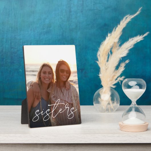 Plaque Photo Sisters écriture script superposer photo verticale (Côté)
