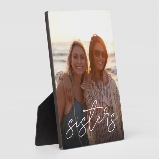 Plaque Photo Sisters écriture script superposer photo verticale (Côté)