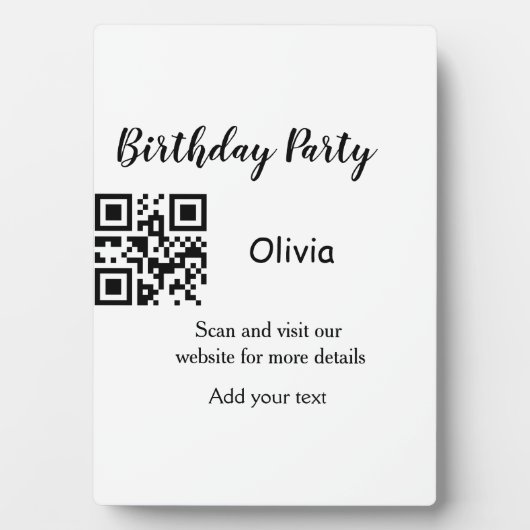 Plaque Photo Site web de fête d'anniversaire simple code-barres (Devant)
