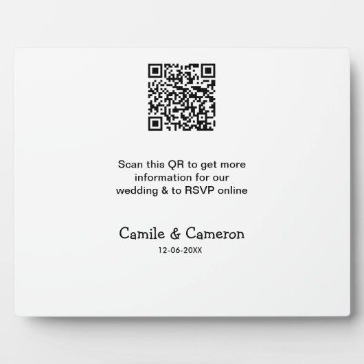 Plaque Photo Site web de mariage QR ajouter nom de la photo dat (Devant)