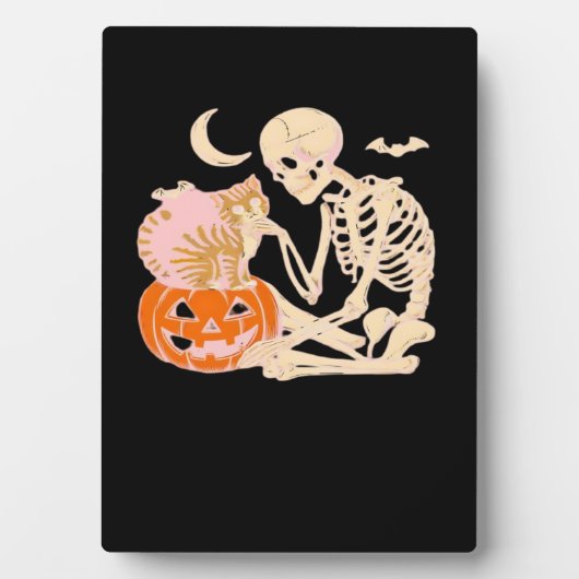 Plaque Photo Skeleton Hugging Cat Halloween Amoureux des chats  (Devant)