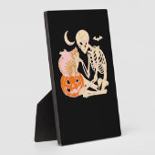 Plaque Photo Skeleton Hugging Cat Halloween Amoureux des chats  (Côté)