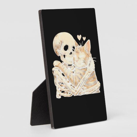 Plaque Photo Skeleton Hugging Cat Halloween Cat Lover Cat Mom D (Côté)