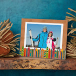 Plaque Photo Ski Trip Photo Keepsake<br><div class="desc">Create a photo keepsake of your skiing vacation or some winter themed decor for your home. This plaque is ready to be customized with your photo and features my illustrations of colorful vintage skis set against a light brown background that has the look of a ski lodge's wood siding.</div>