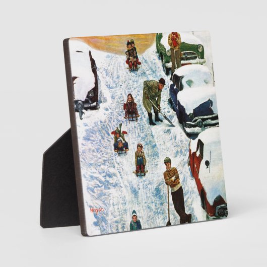 Plaque Photo Sledding and Digging Out (Recto)