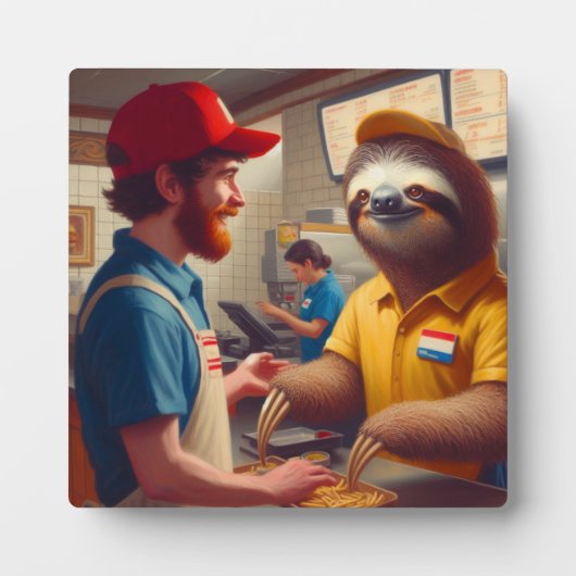 Plaque Photo Sloth Fast Food Worker (Devant)