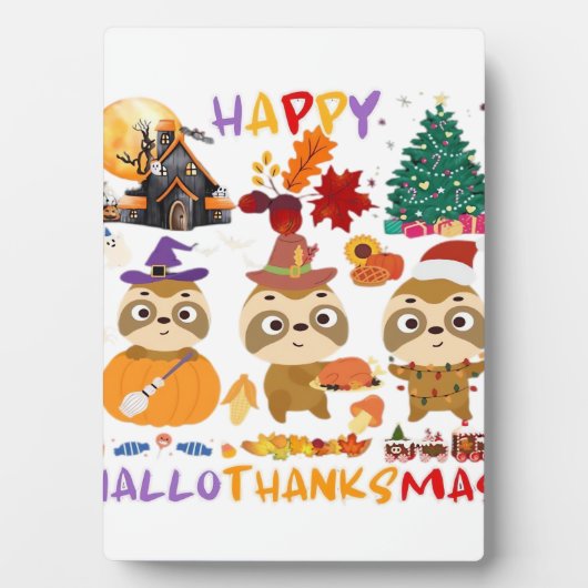 Plaque Photo Sloth Hallothanksmas heureux Drôle Halloween Thank (Devant)