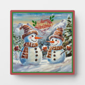 Plaque Photo Snowmen, Joyeux Noël, (Devant)