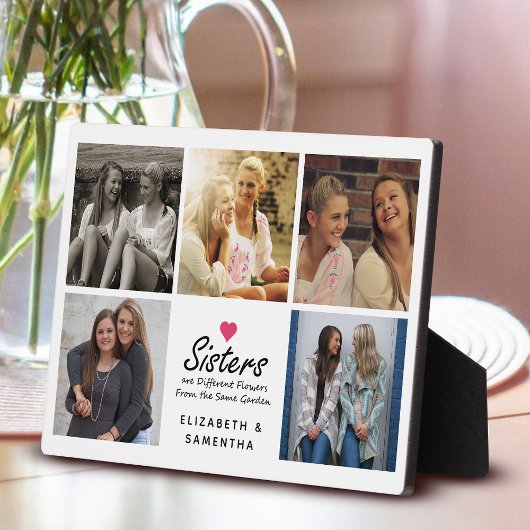 Plaque Photo Sœurs Citation Script Rose Chaud Photo Collage