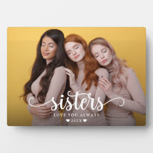 Plaque Photo Soeurs Script Coeur moderne