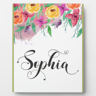 Plaque Photo Sophia nom signe Sophia floral Calligraphie Baby