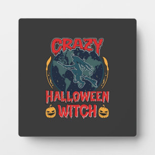 Plaque Photo Sorcière de Halloween fou Citrouille Volant Lune N