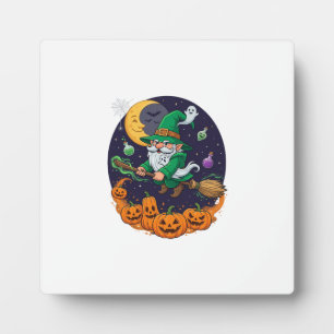 Plaque Photo Sorcière d'Halloween Gnome Balai Citrouilles Lune