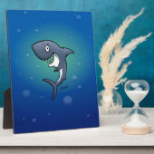 Plaque Photo Sourire un requin drôle sur un Arrière - plan bleu (Côté)
