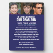 Plaque Photo Souvenir funéraire hommage à son bleu poème mots (Devant)