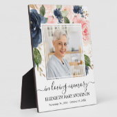 Plaque Photo Souvenir Rose Fleurs Bleu Marine (Côté)