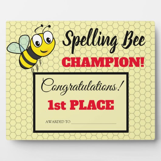Plaque Photo Spelling Bee Award First Place Champion School (Devant)