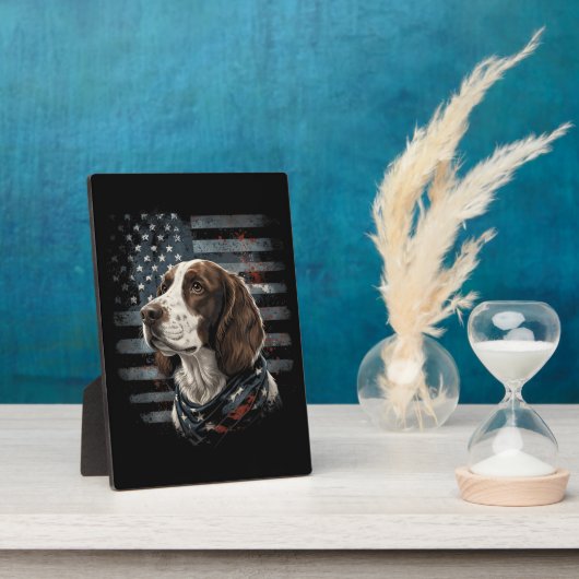 Plaque Photo Springer Spaniel Chien Drapeau Américain (Côté)