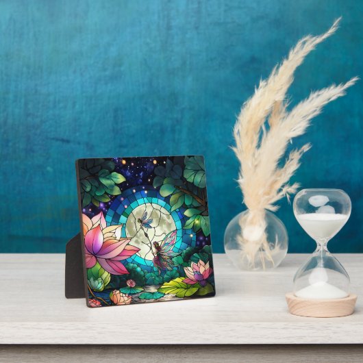 Plaque Photo Stained Glass Little Fairy With Dragonfly (Insitu)
