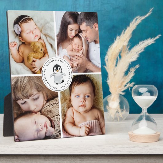 Plaque Photo Statistiques de naissance de bébé Collage 4 Pingou (Côté)