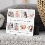 Plaque Photo Statistiques de naissance du nouveau-né Collage ph<br><div class="desc">Commémorez l'arrivée de votre nouveau bébé avec notre plaque de collage photo personnalisée que vous chérirez pour toujours. Plaque de collage de photos de naissance personnalisée pour présenter vos nouvelles photos et souvenirs de bébé. Notre design comprend une grille de 8 photos avec le nom du bébé, le monogramme, la...</div>