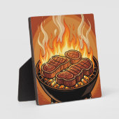 Plaque Photo Steaks grillés flammes BBQ (Recto)