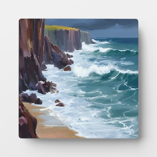 Plaque Photo Stormy Shore | Plage Ocean Waves Peinture (Devant)