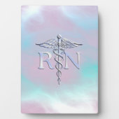 Plaque Photo Style Argent RN Caduceus Médicale Mère Pearl (Devant)