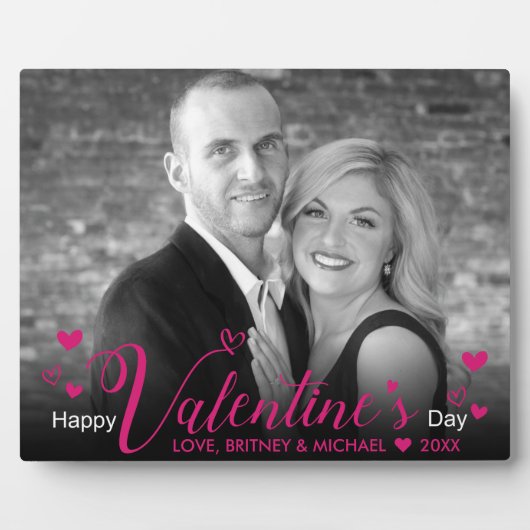 Plaque Photo Style rose moderne Coeurs de script noir blanc pho (Devant)