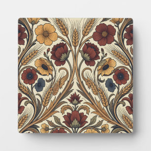 Plaque Photo Style William Morris Rouge Or Fleur Motif Blé