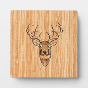 Plaque Photo Stylo Buck Buck Buck Antlers Grain en bois clair
