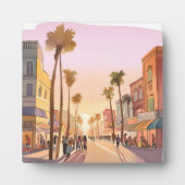 Plaque Photo Sunset Coastal Town | Aquarelle côtière des palmie (Devant)