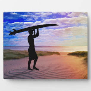 Plaque Photo Sunset Surfer Sand and Clouds Art