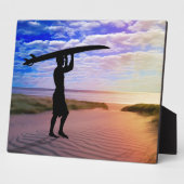 Plaque Photo Sunset Surfer Sand and Clouds Art (Côté)