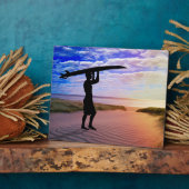 Plaque Photo Sunset Surfer Sand and Clouds Art (Côté)