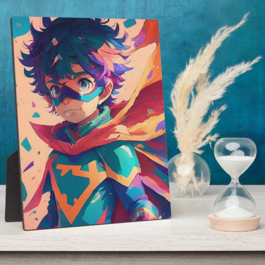 Plaque Photo Superhéros de l'Anime bleu et rouge (Côté)