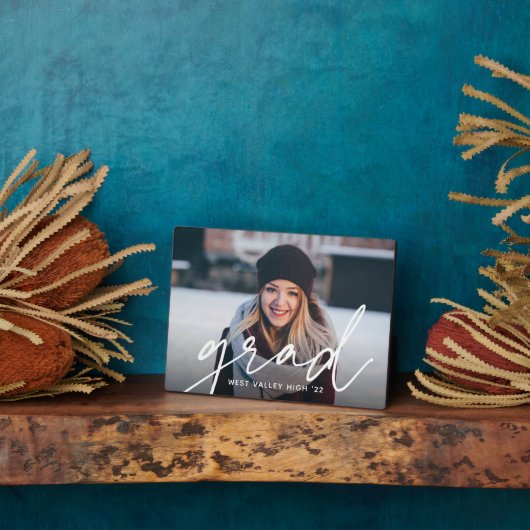Plaque Photo Superposition de script Grad | Photo de graduation (Côté)