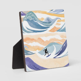 Plaque Photo Surfer la Vague | Océan Aquarelle Contemporain