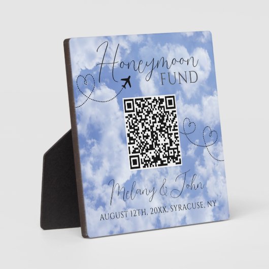 Plaque Photo Symbole blanc et bleu élégant QR Code Honeymoon Fu (Recto)