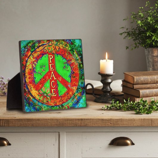 Plaque Photo SYMBOLE DE LA PAIX Hippie Fun Floral Whimsical Eas