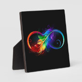 Plaque Photo Symbole d'infini avec plume arc-en-ciel (Recto)