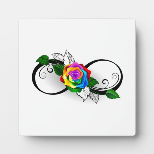 Plaque Photo Symbole d'infini avec Rose arc-en-ciel (Devant)