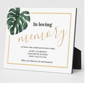 Plaque Photo Symbole Mariage Monstera Leaf en mémoire d'amour
