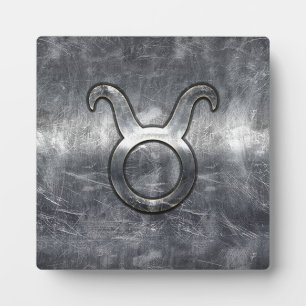 Plaque Photo Symbole Taurus Zodiac Grunge Style Argent Distress