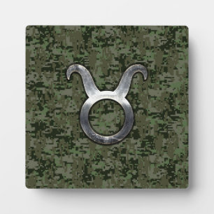 Plaque Photo Symbole Taurus Zodiac sur Camo numérique vert