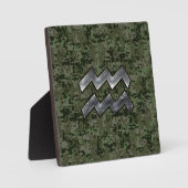Plaque Photo Symbole Zodiaque Aquarius sur camo numérique vert  (Recto)
